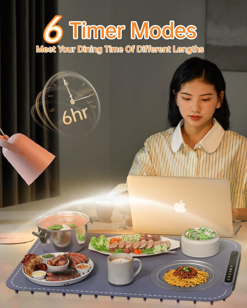 kaoer Food Warming Mat, Electric Warming Tray, Fast Full Surface Heating Mat with 6 Level Adjustable Temperature and 6 Hours Timer, Silicone Food Warmers for Gatherings,Parties,Everyday Use - Image 5